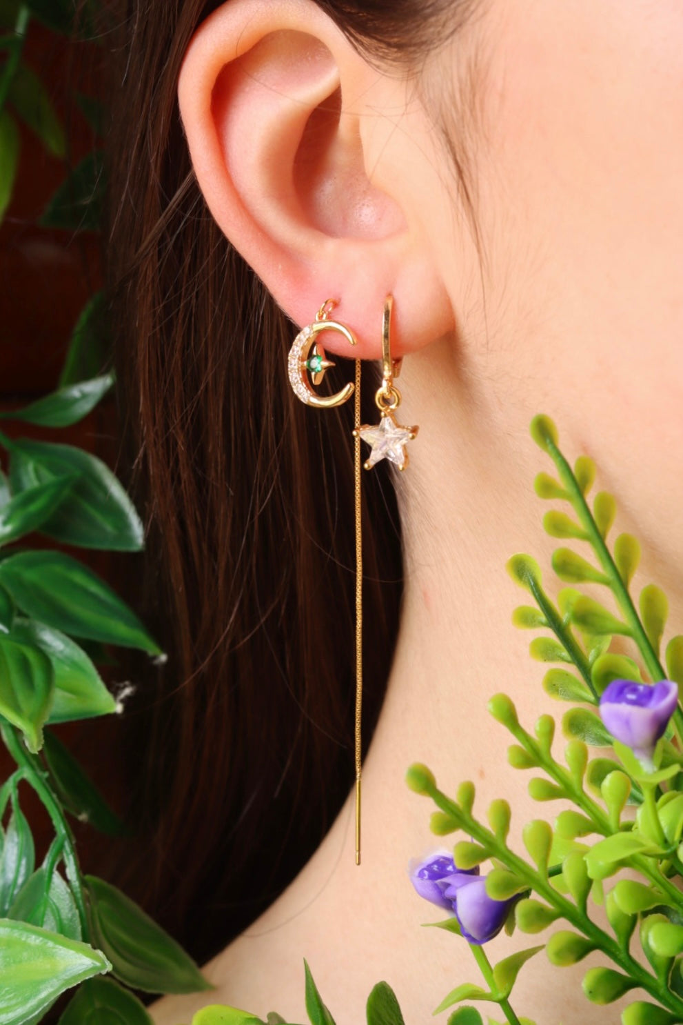 Moon threader and star earrings set