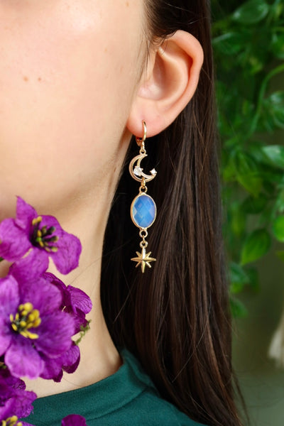 Opalite moon and star earrings