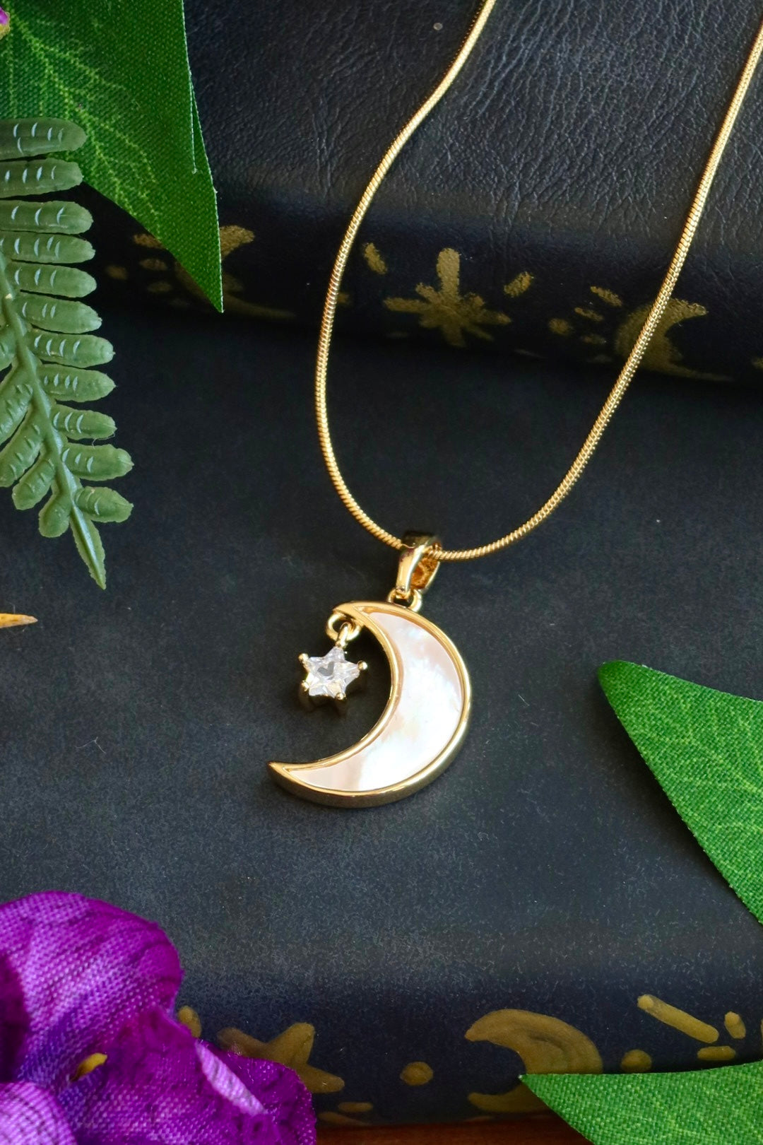 Pearl moon star necklace