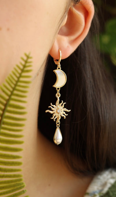 Pearl sun and moon earrings