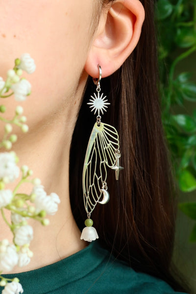 Fairy wing flower celestial charm earrings