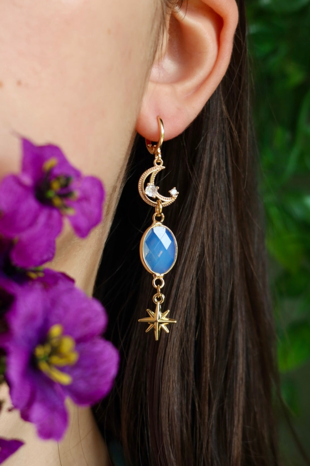 Opalite moon and star earrings