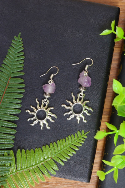 Amethyst silver sun earrings