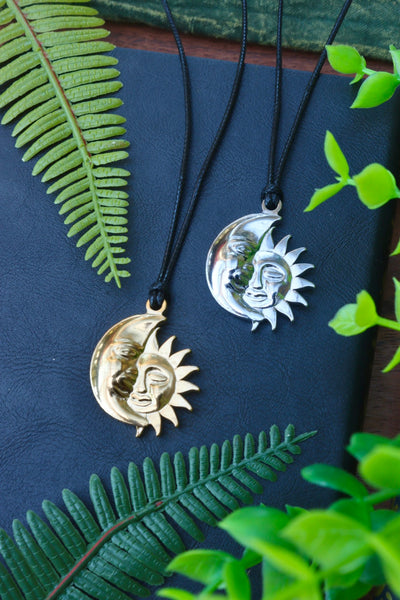 Sun and moon wax cord necklaces in silver or gold