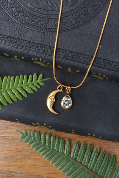 Moon with drop charm necklace