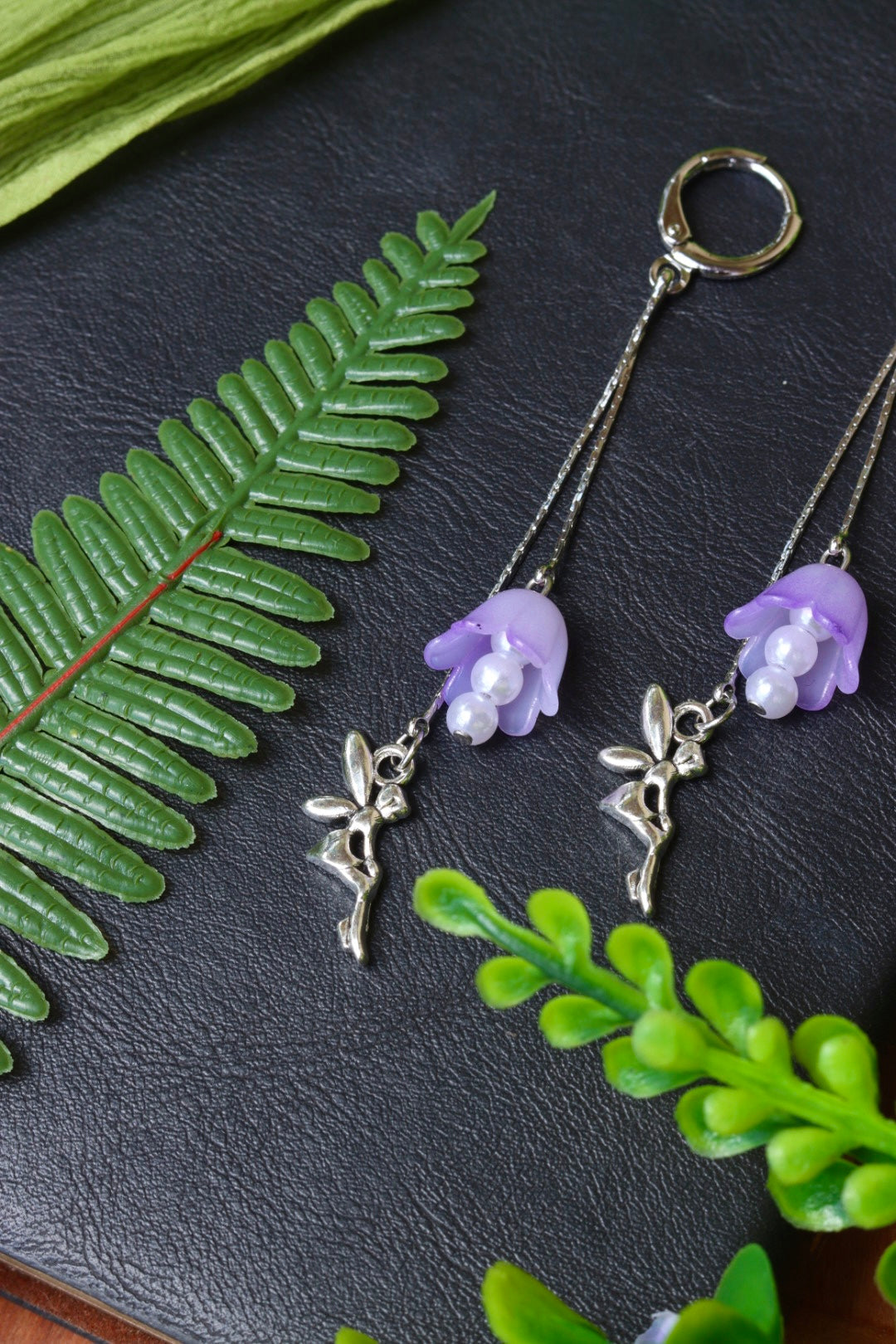 Purple flower fairy earrings