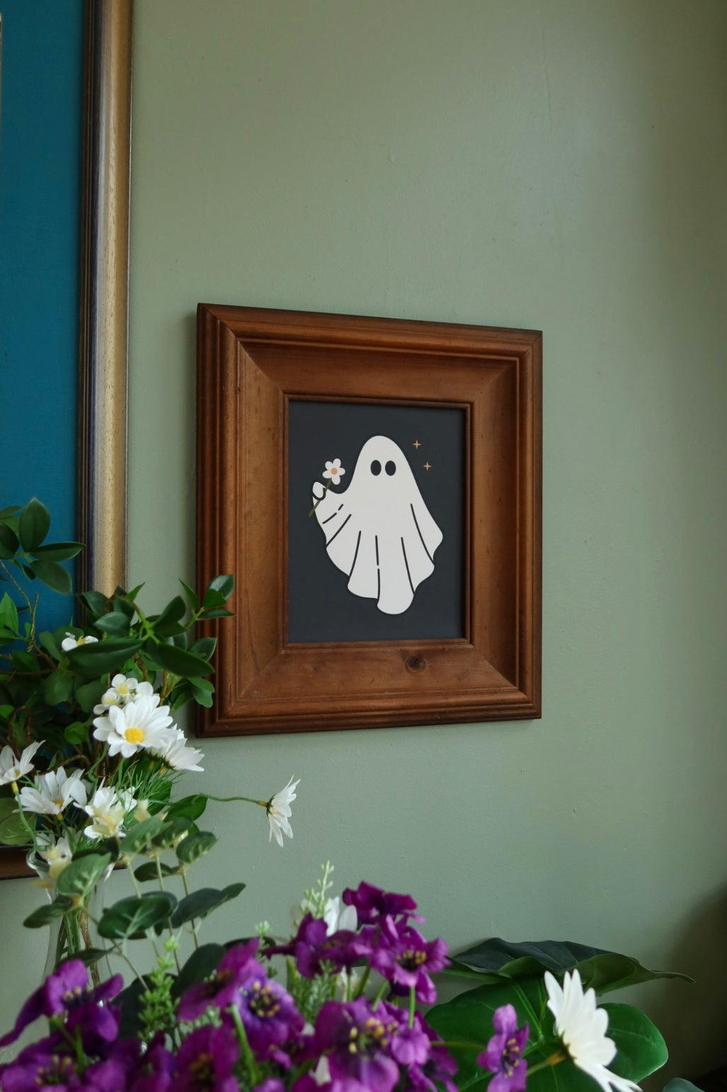 Ghost with flower - framed art print