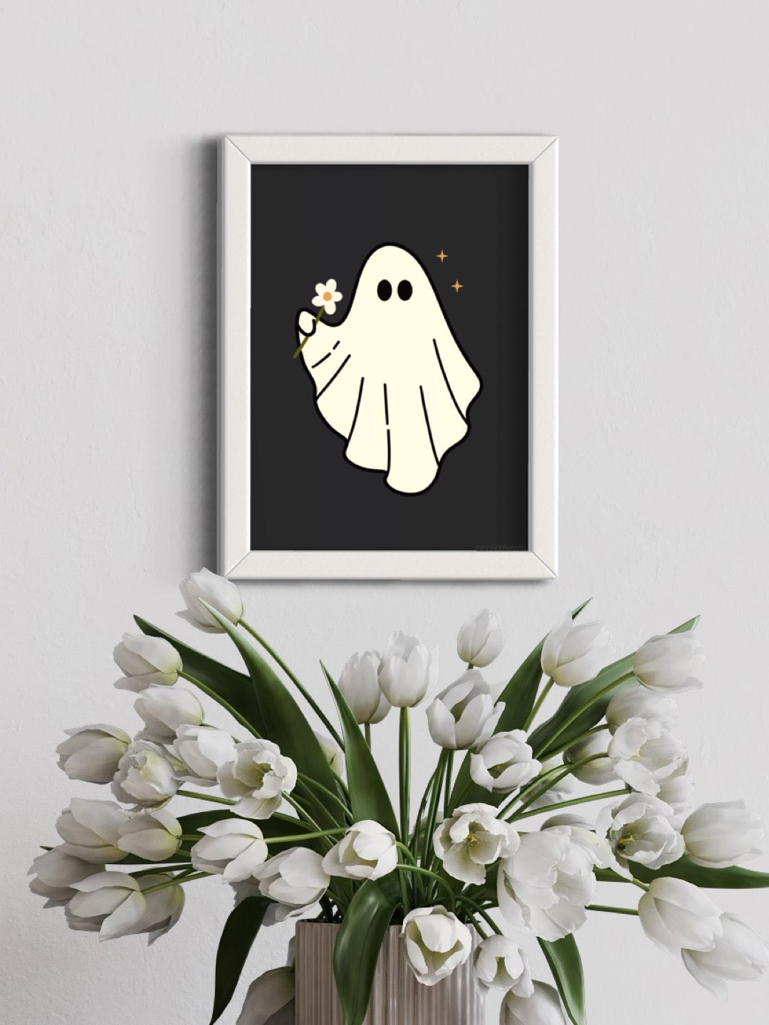 Ghost with flower - framed art print