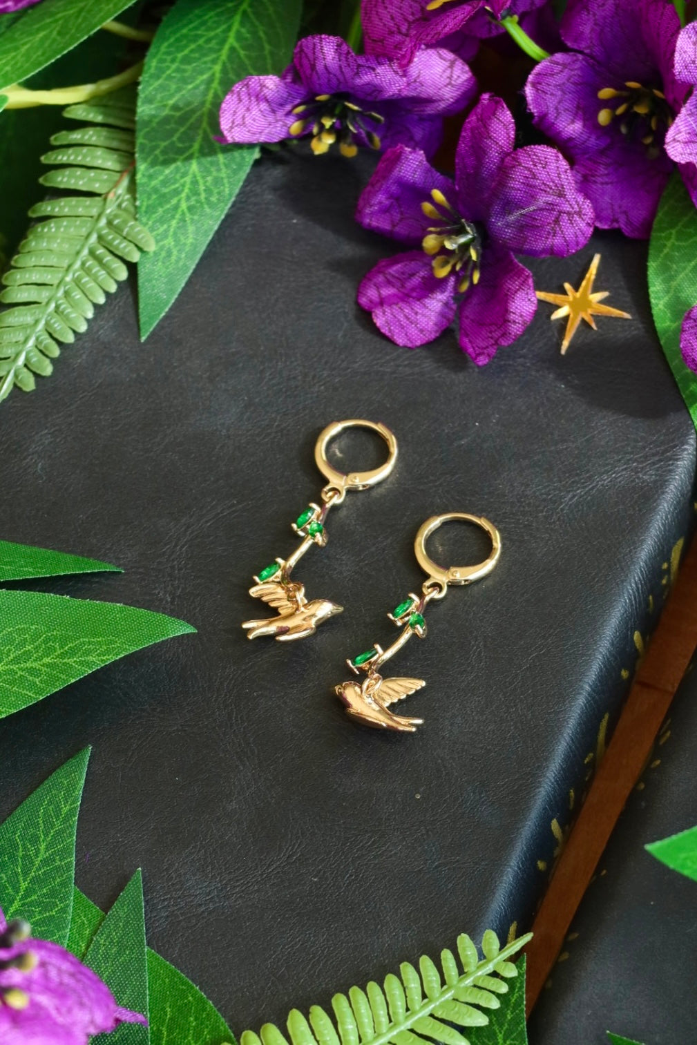 Birds in trees earrings 18k gold plated