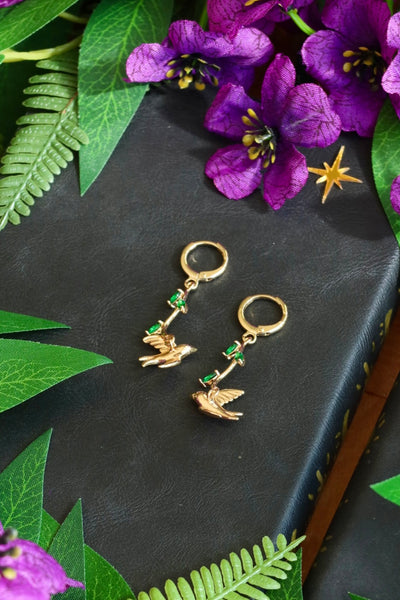 Birds in trees earrings 18k gold plated