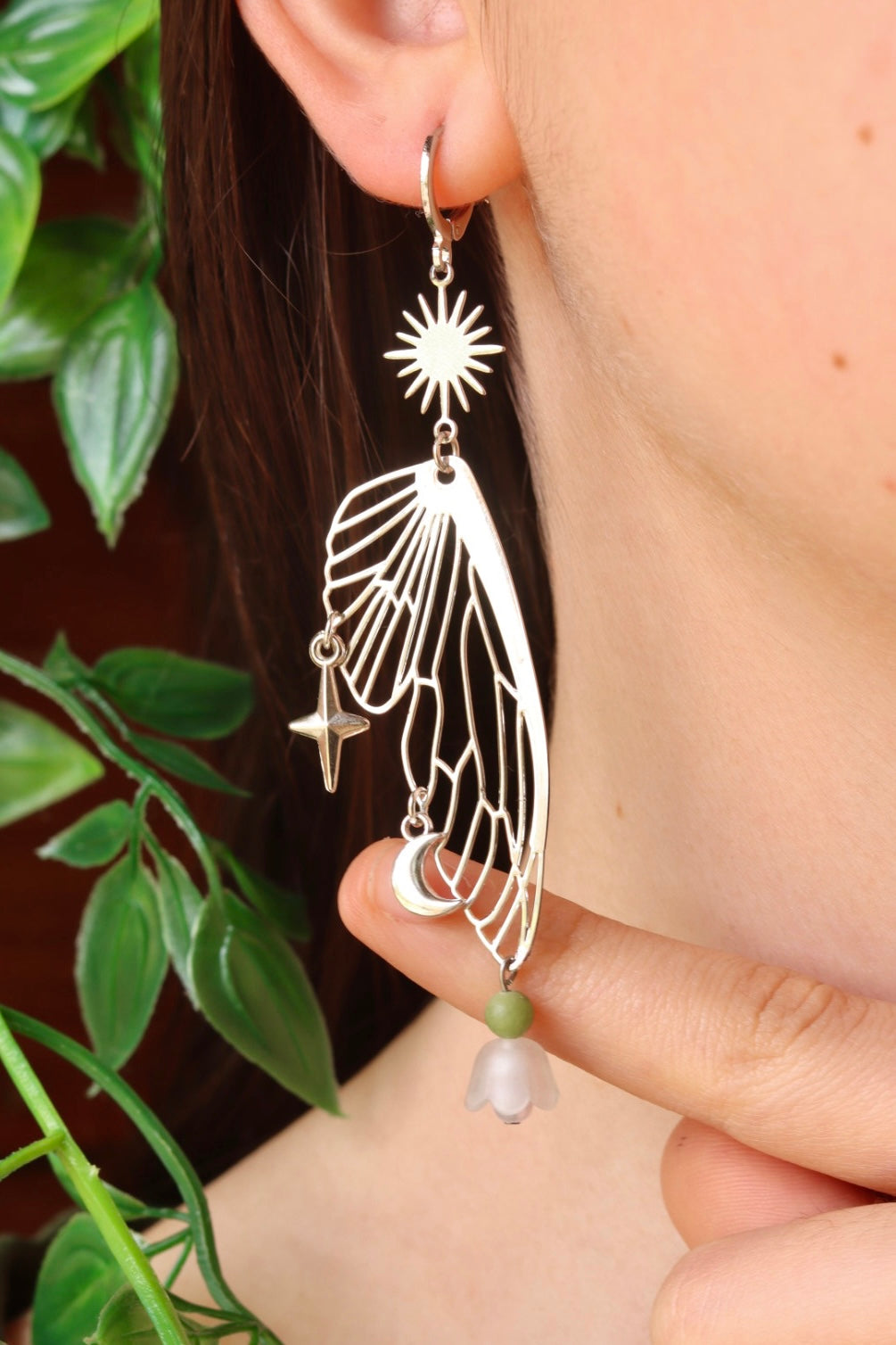 Fairy wing flower celestial charm earrings