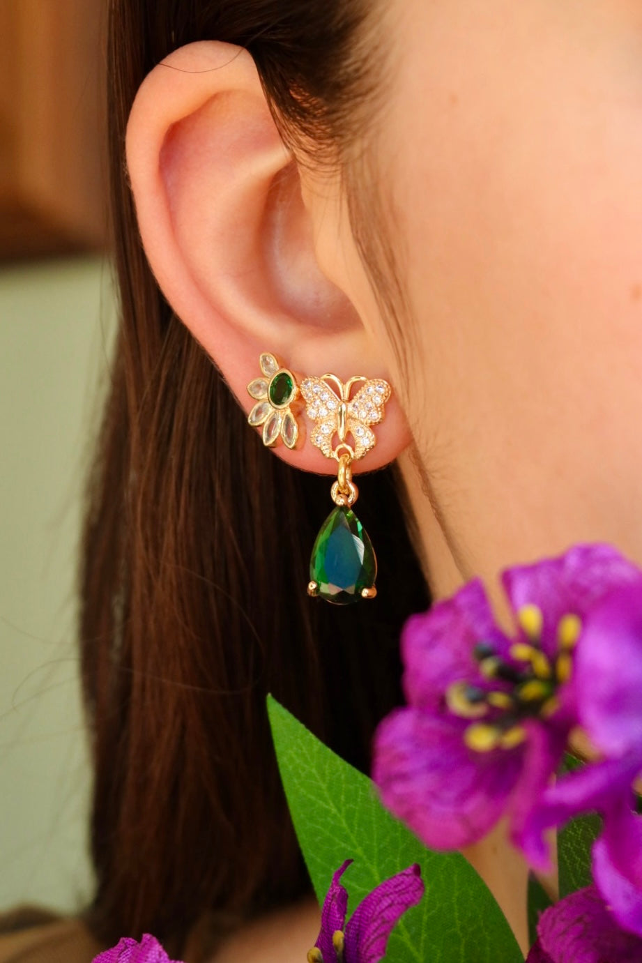 Butterfly flower earrings set