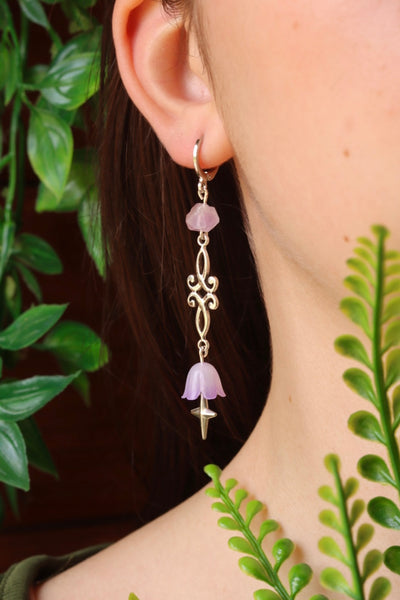 Amethyst purple lily elfic earrings