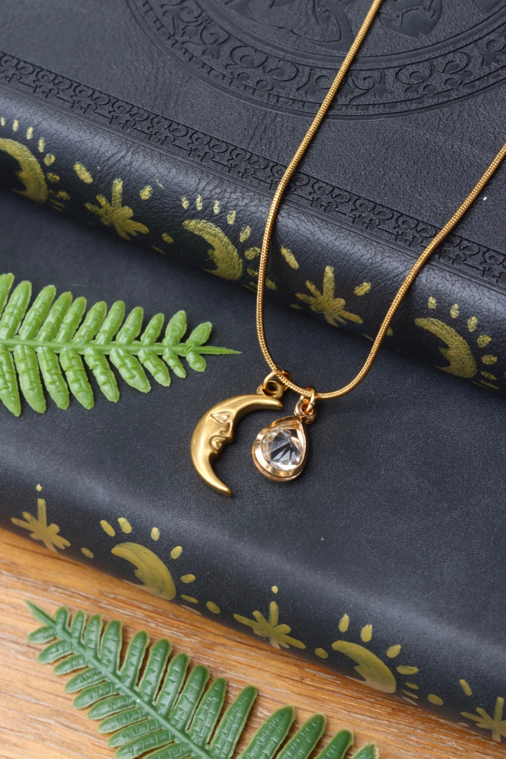 Moon with drop charm necklace