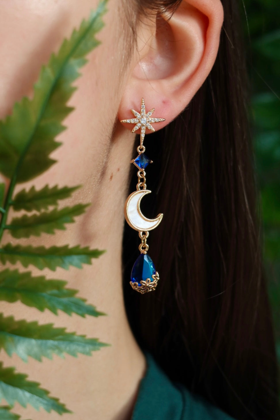 Midnight blue moon earrings