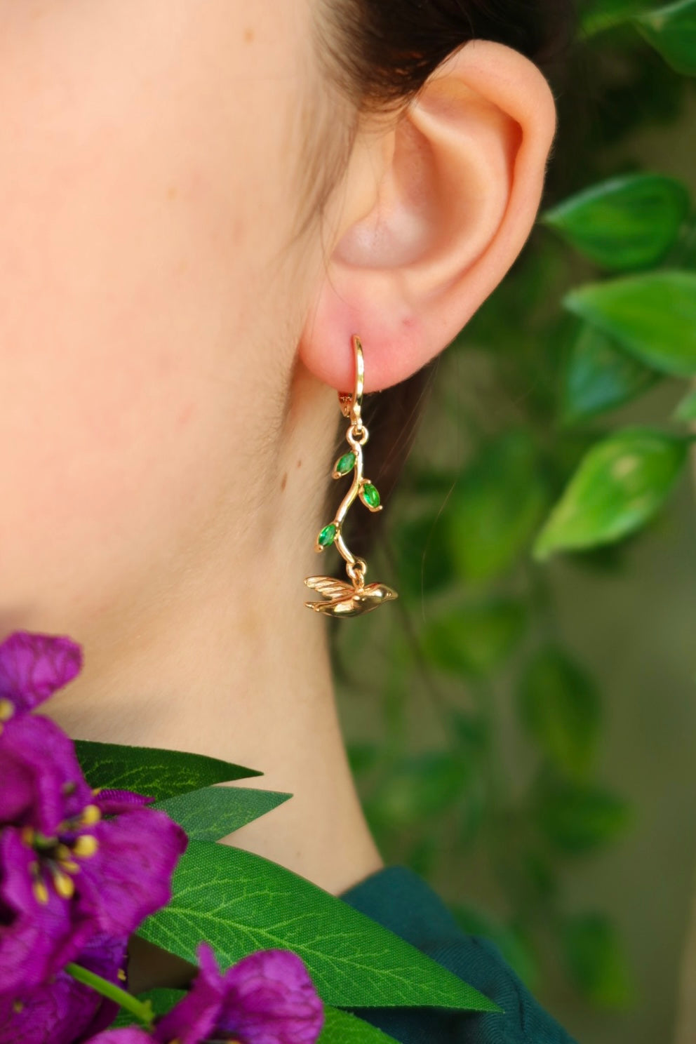 Birds in trees earrings 18k gold plated