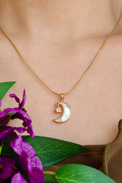 Pearl moon star necklace