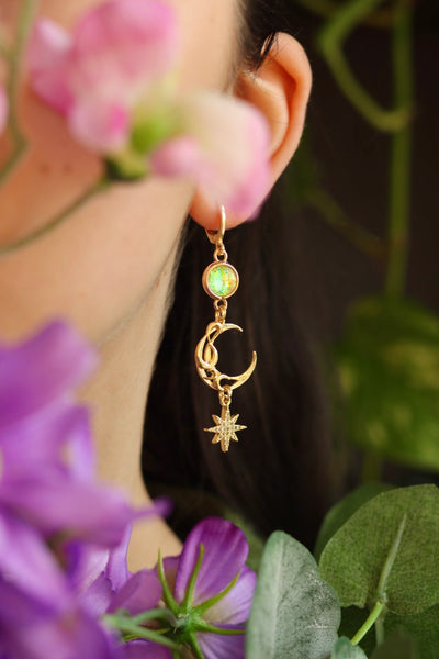 Moon elfic greenstone earrings