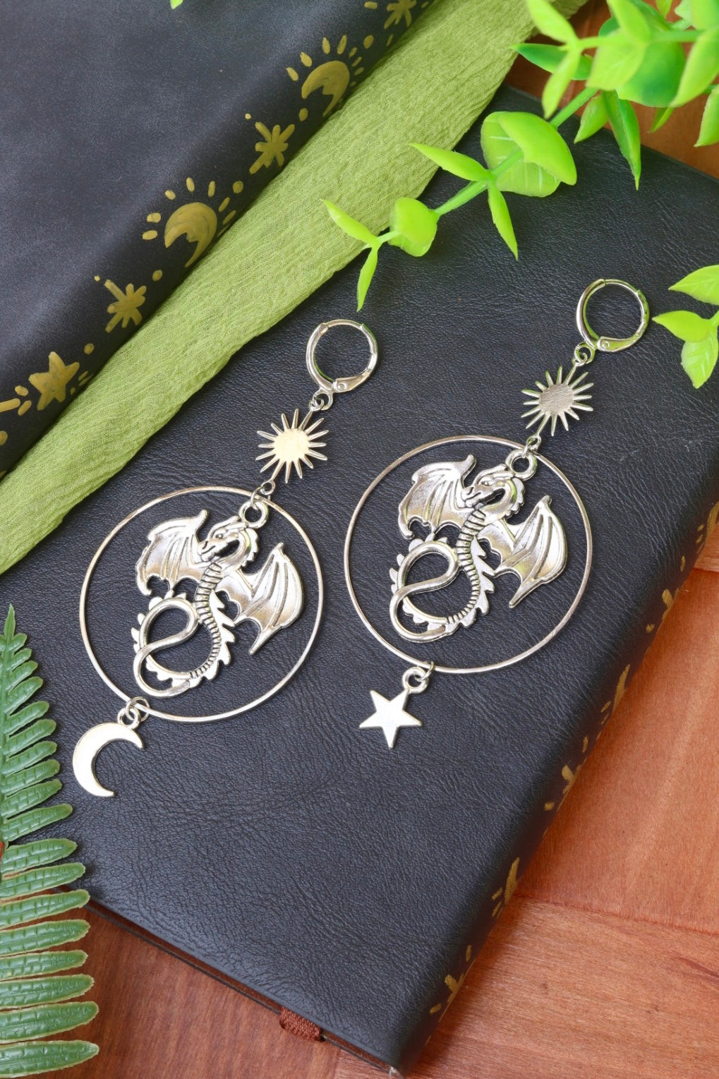 Celestial Dragon moon and star earrings