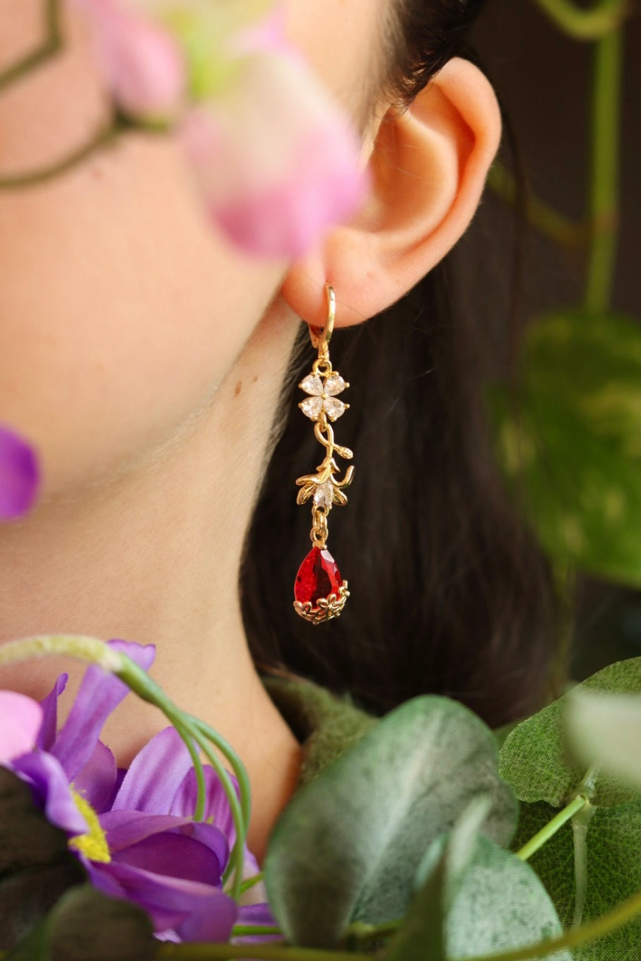 Red flower earrings