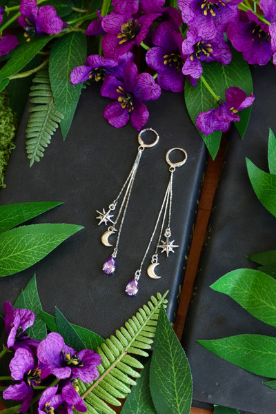 Silver starry night charm earrings