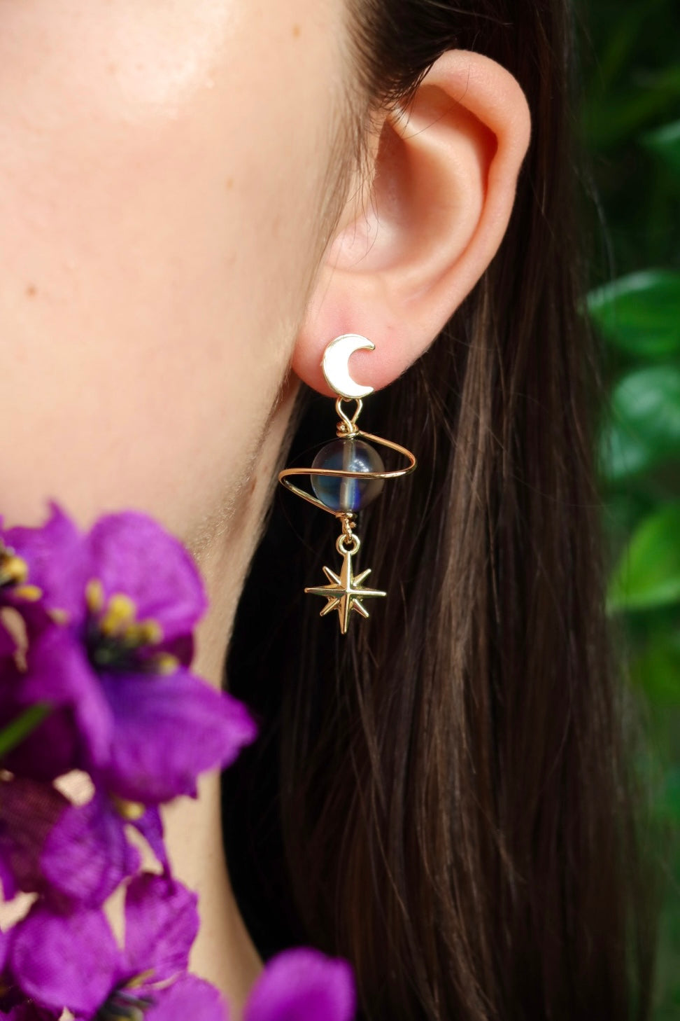 Blue saturn star earrings