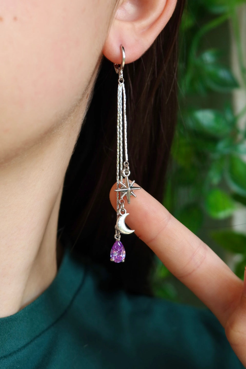 Silver starry night charm earrings