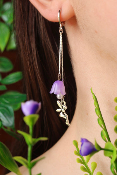 Purple flower fairy earrings