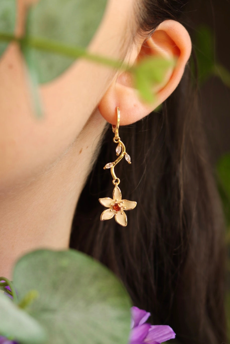 White flower branch earrings