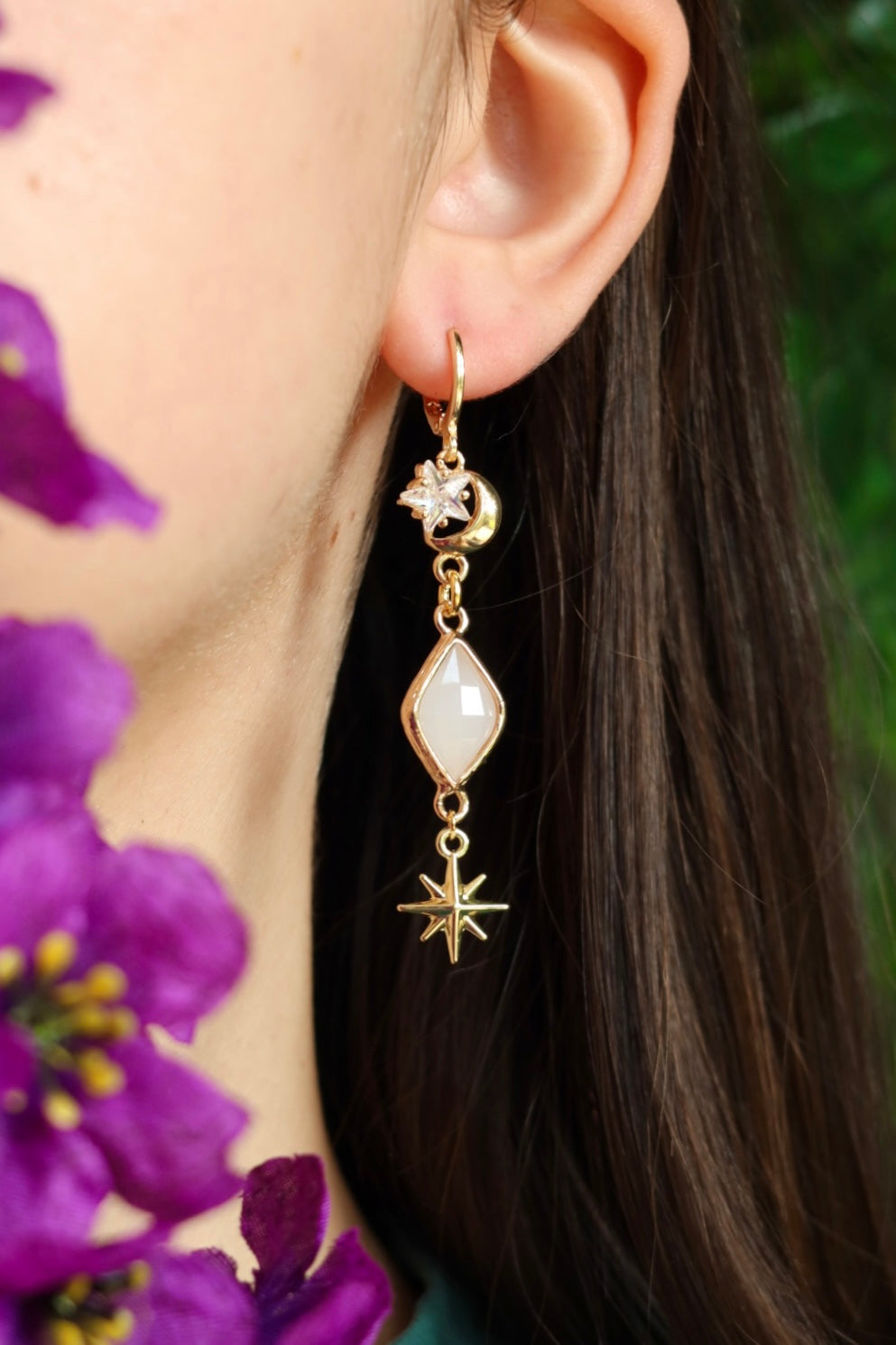 Moon & stars gemstone earrings