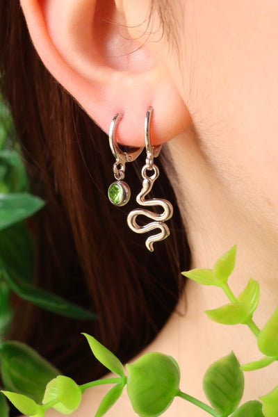 Silver medusa snake huggie earrings set