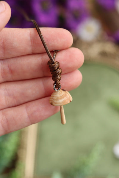 Hand carved wooden mushroom necklace - unique