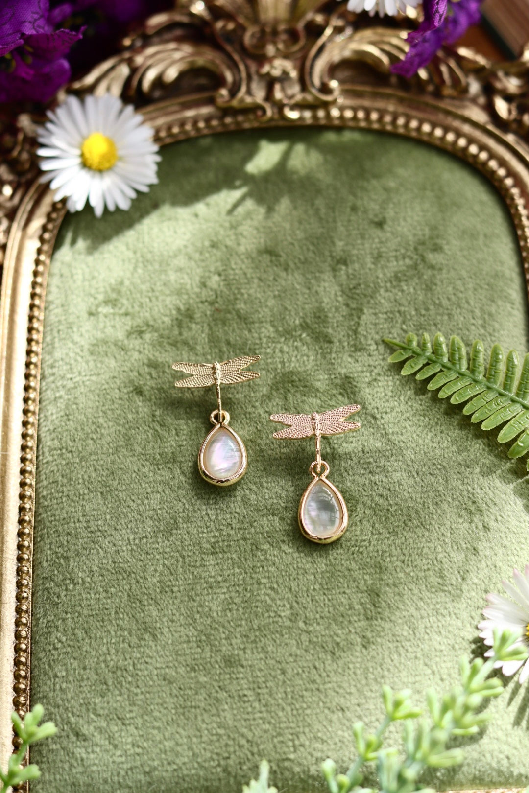 Dragonfly drop stud earrings