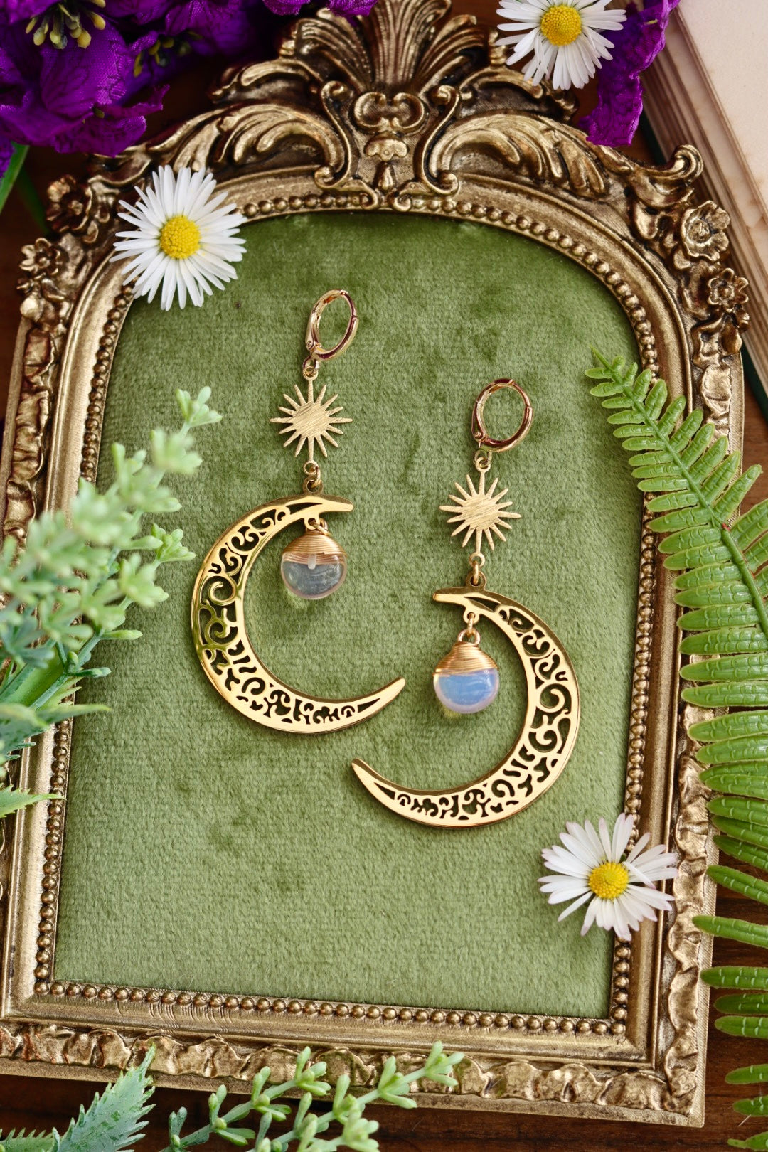 Opalite moon earrings