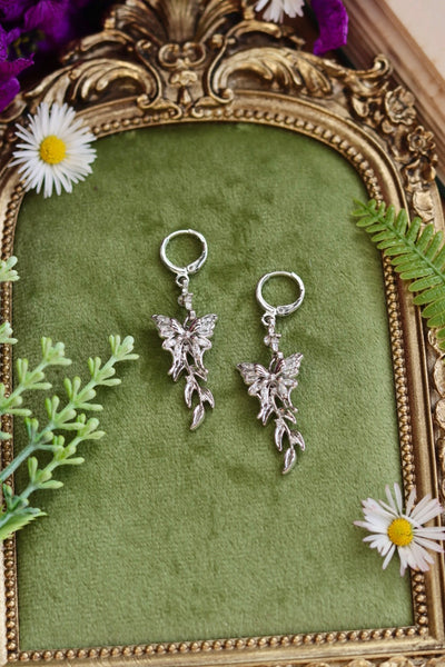 Silver butterfly leaf earrings