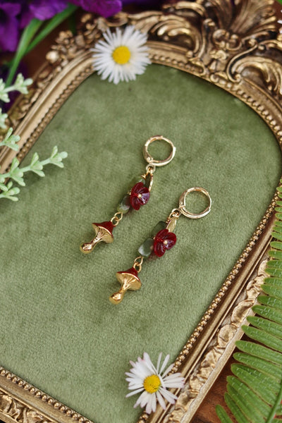 Red Bloom Mushroom Earrings