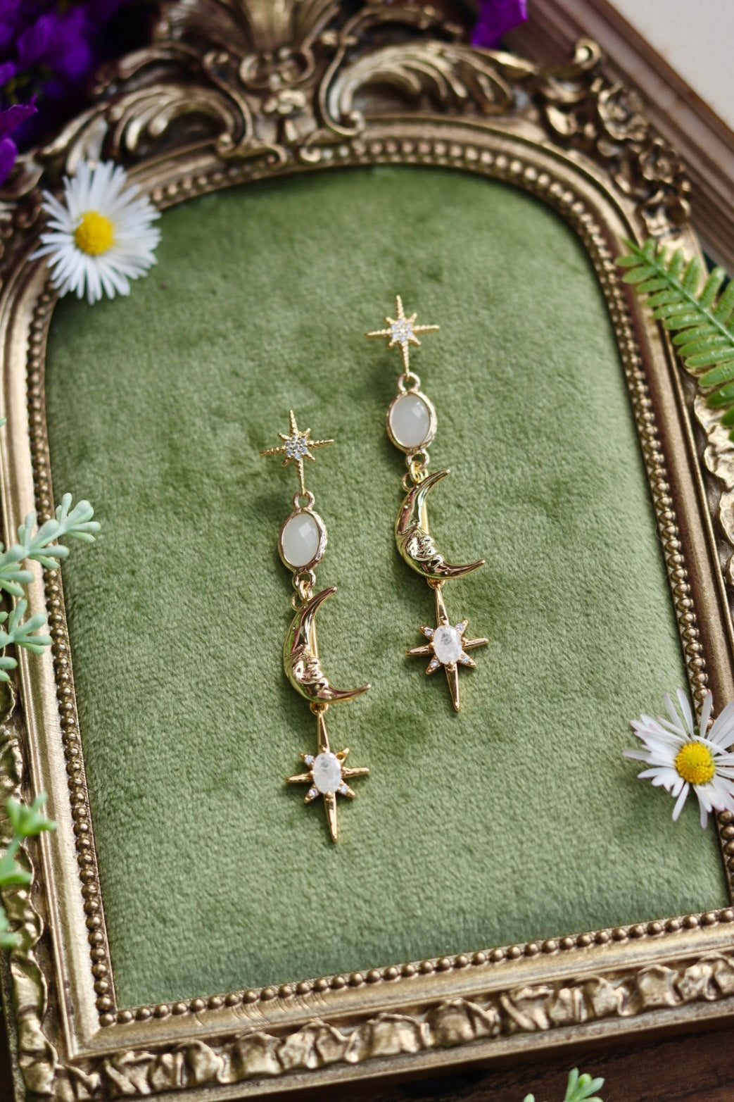 Night sky moon earrings