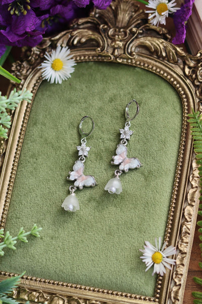 Butterfly in spring silver earrings