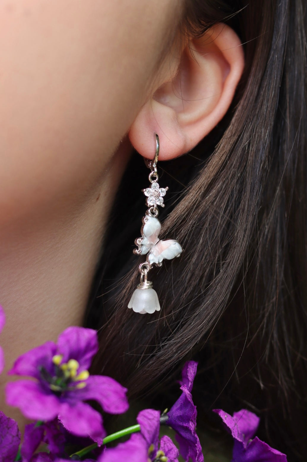 Butterfly in spring silver earrings