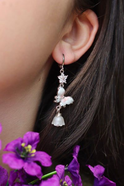 Butterfly in spring silver earrings