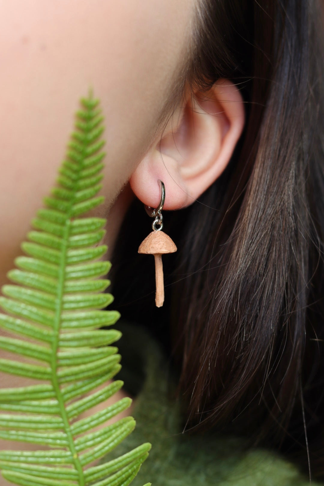 Hand carved wooden mushroom earrings - unique