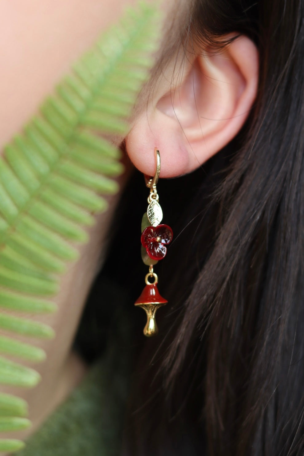 Red Bloom Mushroom Earrings