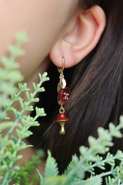 Red Bloom Mushroom Earrings