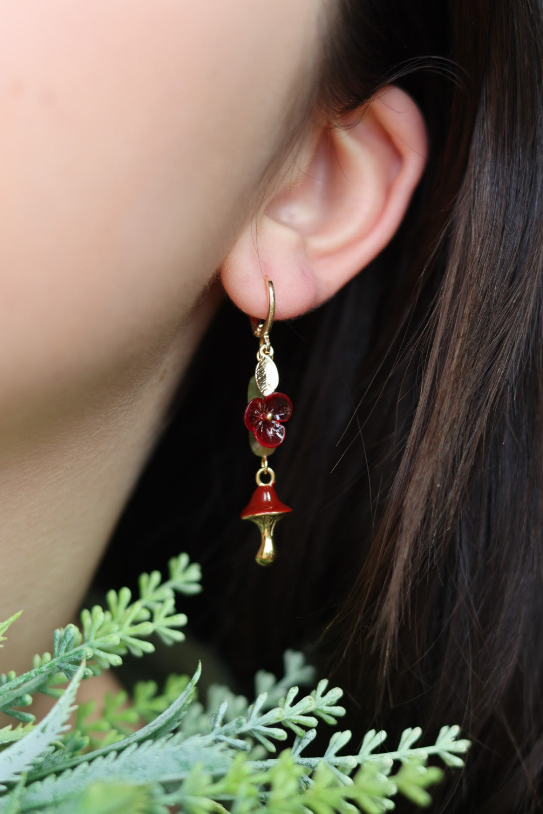 Red Bloom Mushroom Earrings