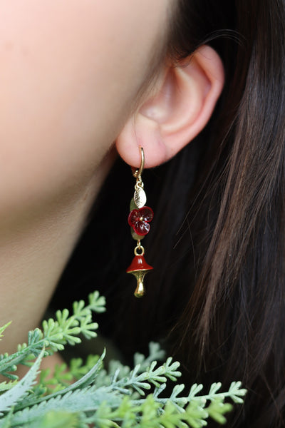 Red Bloom Mushroom Earrings