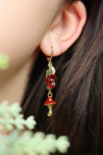 Red Bloom Mushroom Earrings