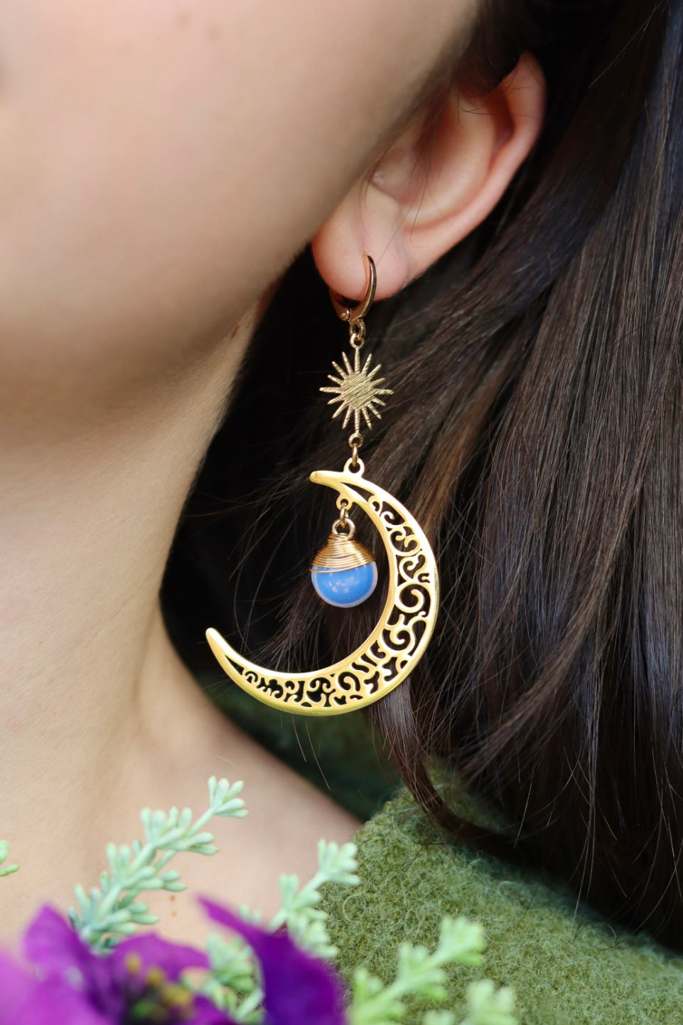 Opalite moon earrings