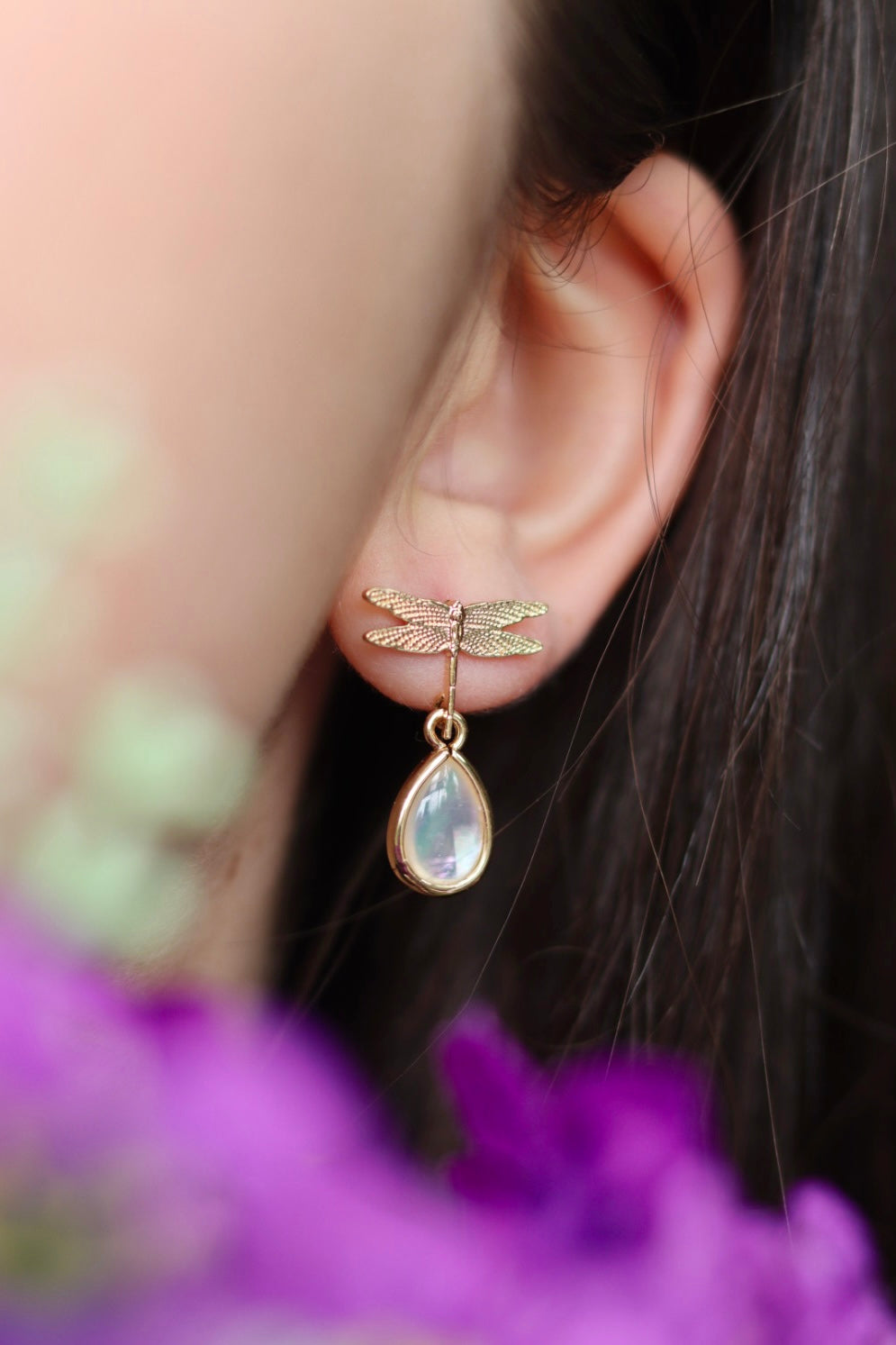 Dragonfly drop stud earrings