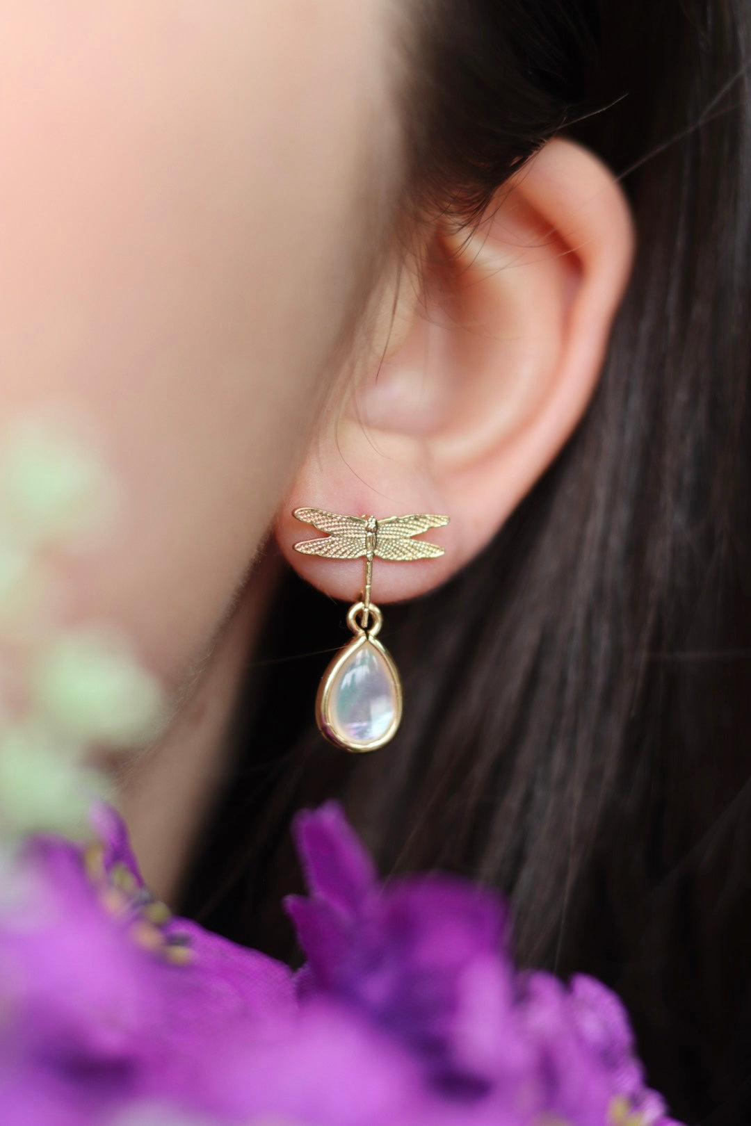 Dragonfly drop stud earrings