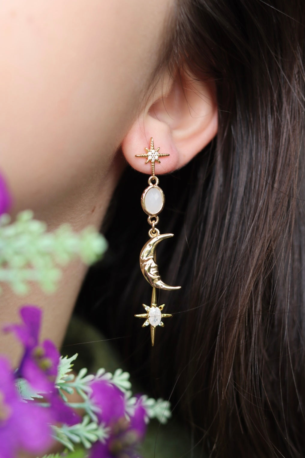 Night sky moon earrings